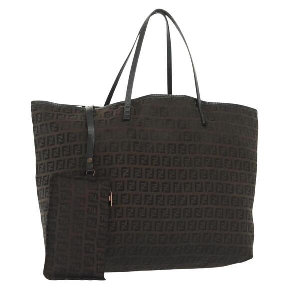 FENDI Zucchino Canvas Tote Bag Dark Brown - Picture 1 of 13
